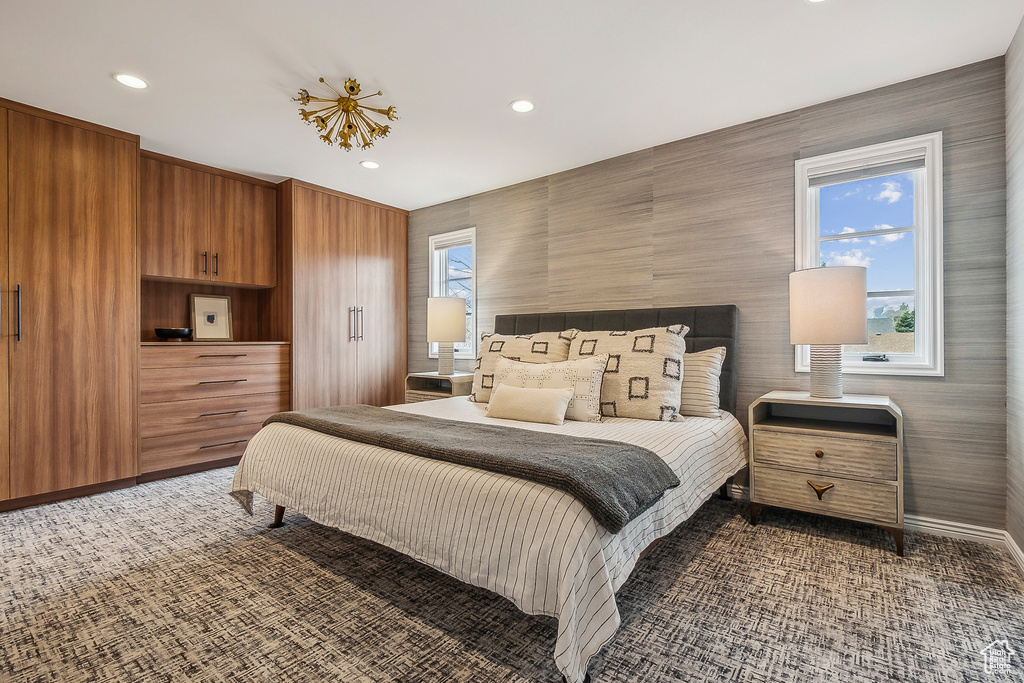 Bedroom featuring recessed lighting and carpet floors