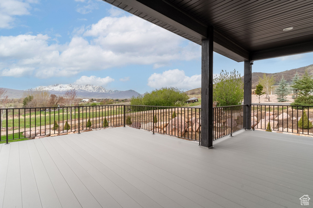 Wooden terrace with a mountain view