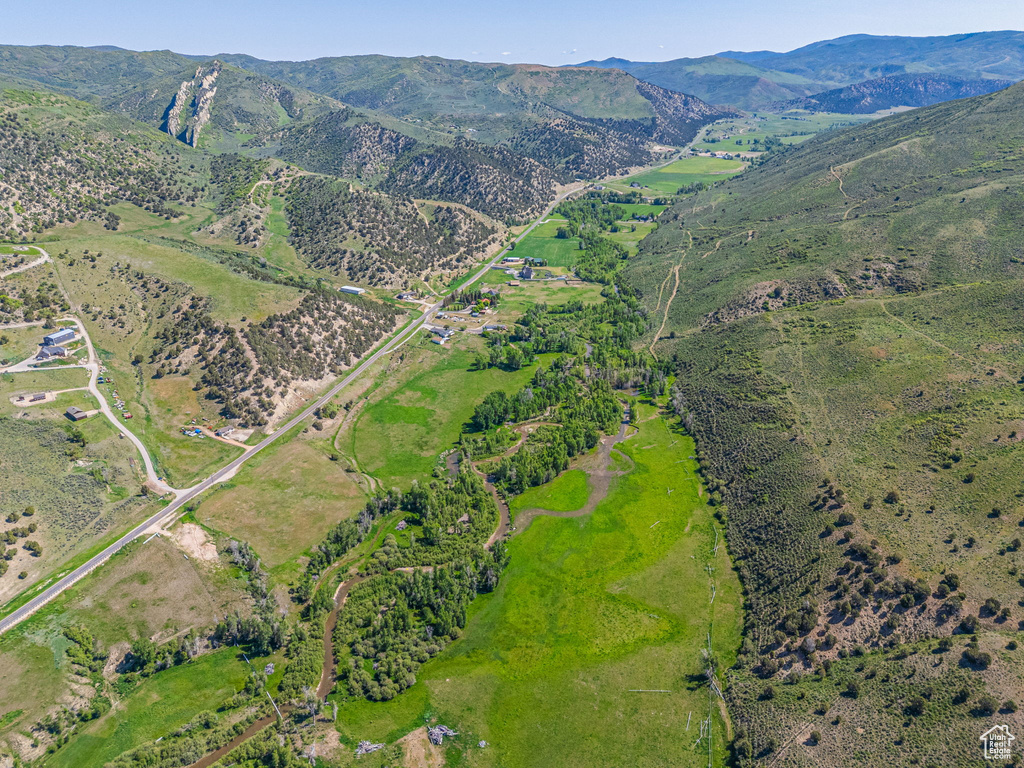 Drone / aerial view of a mountainous background