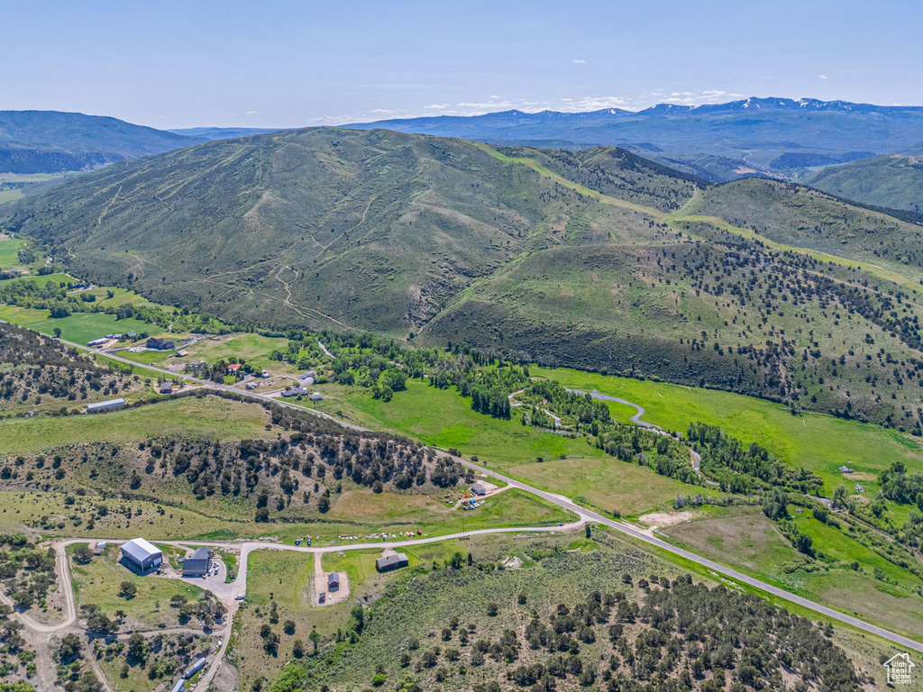 Drone / aerial view of a mountainous background