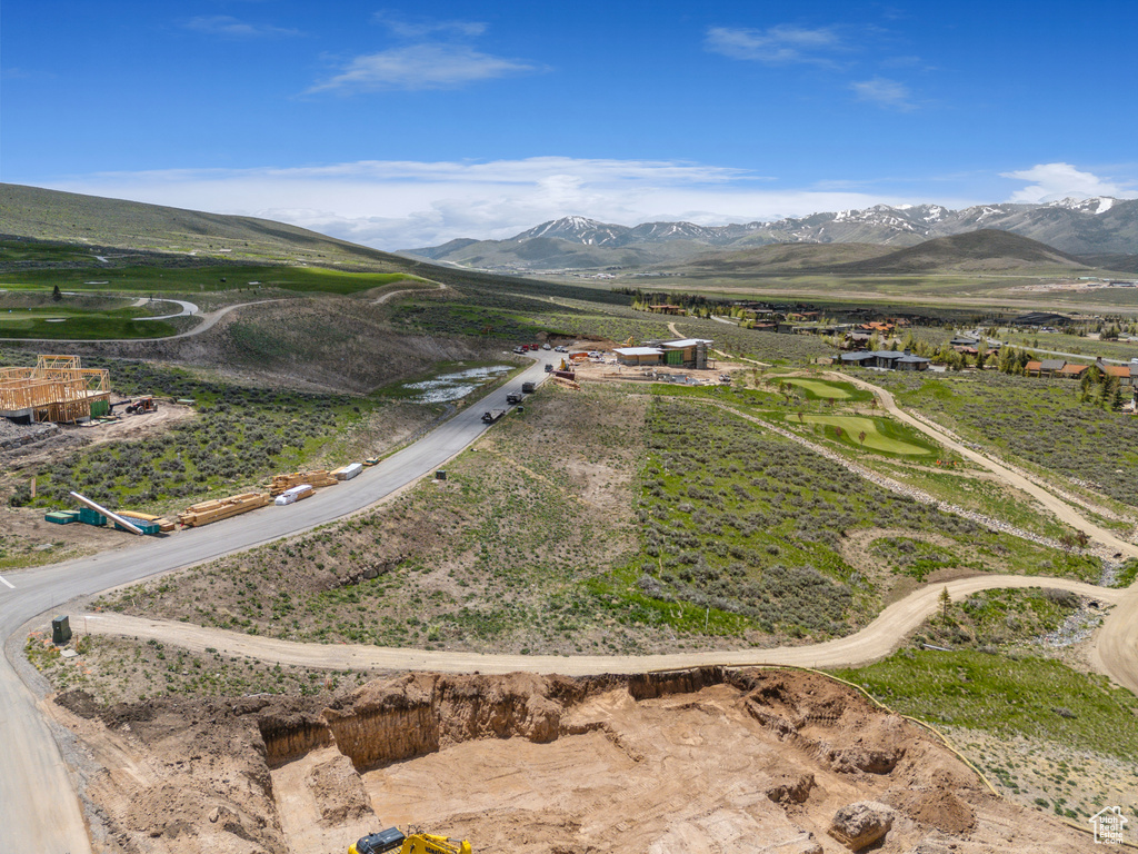 Drone / aerial view of a mountainous background