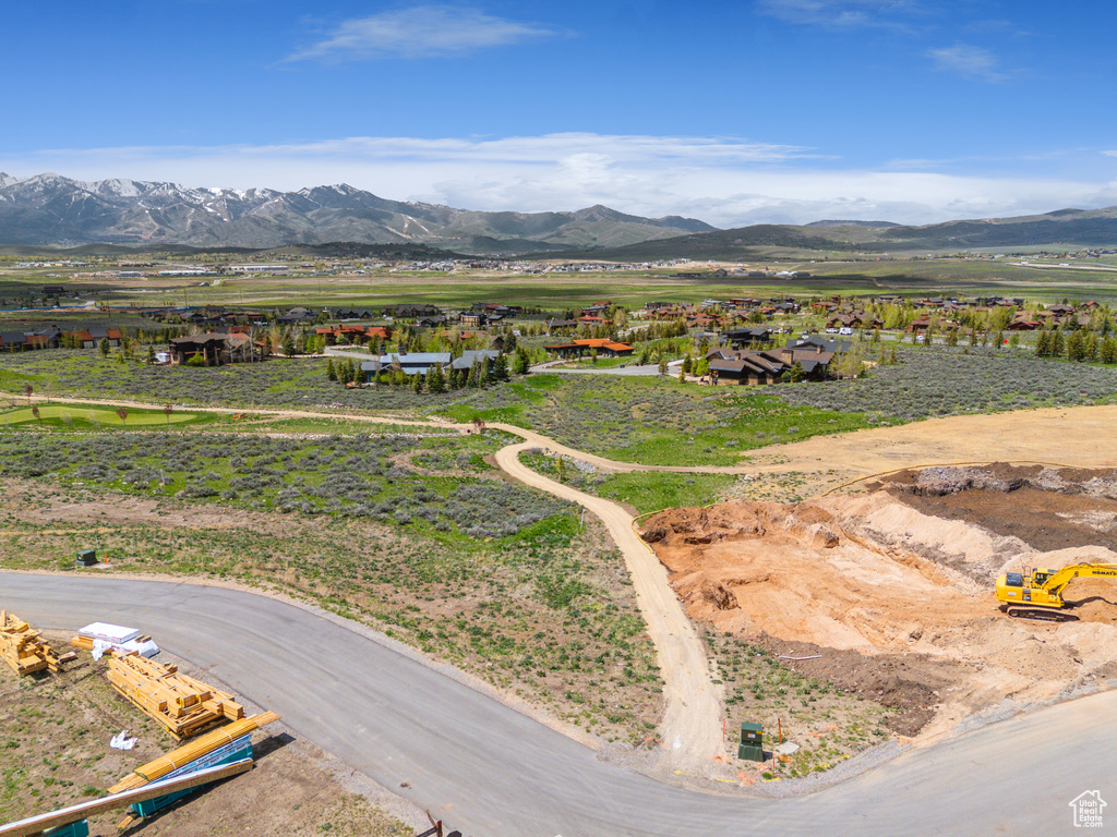 Drone / aerial view of a mountainous background
