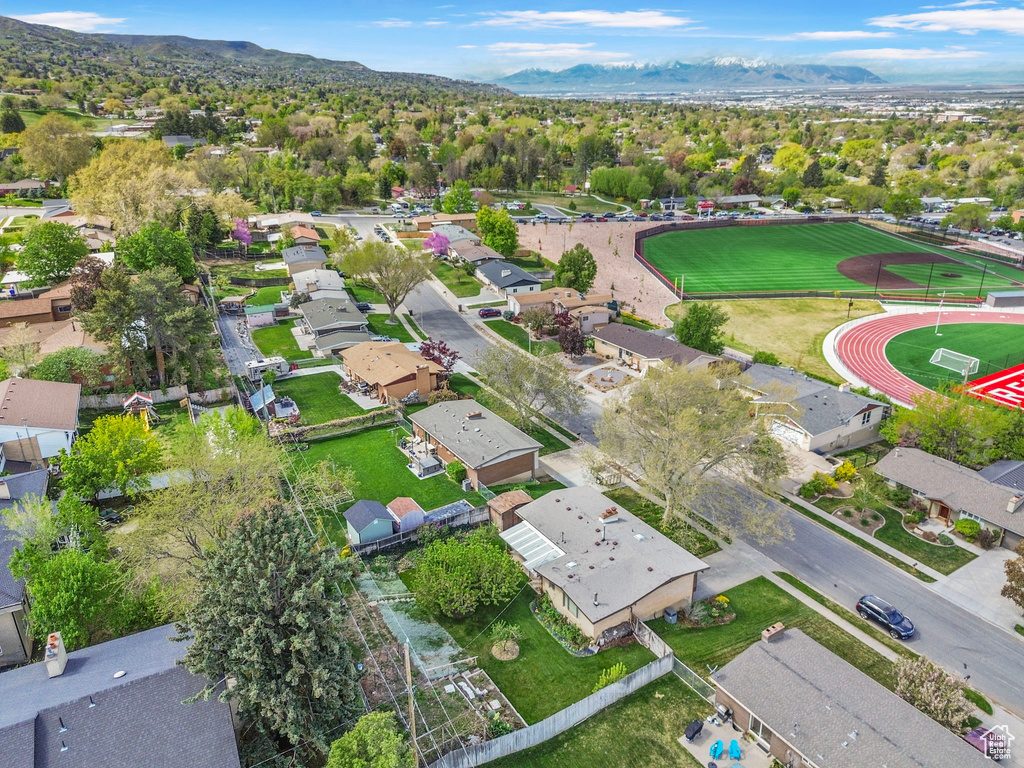 Aerial view with a residential view and a mountain view