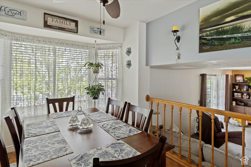 Dining area featuring ceiling fan