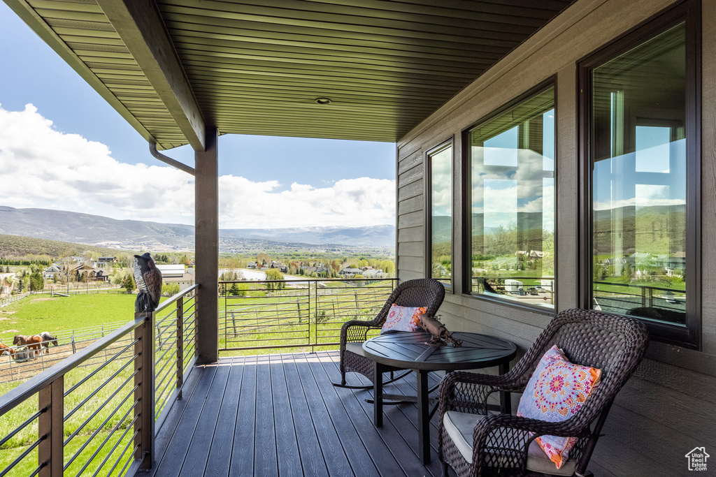 Wooden deck with a mountain view