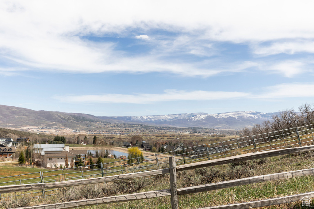 Mountain view with rural landscape and agricultural land