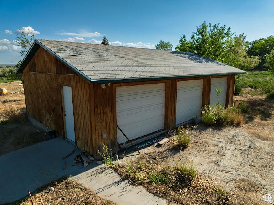 View of detached garage