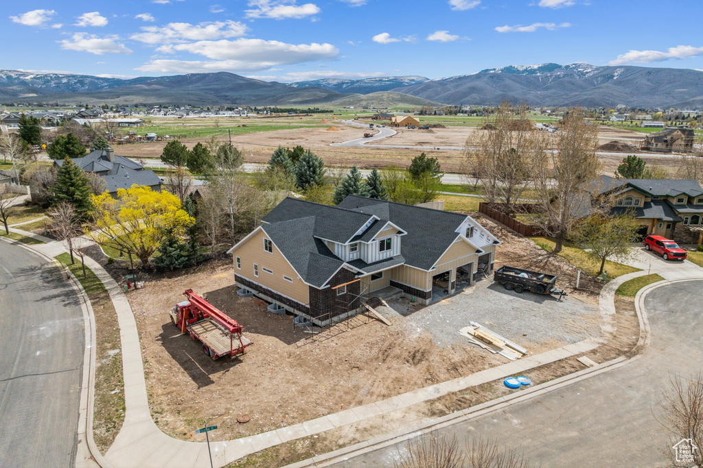 Aerial view featuring a mountain view