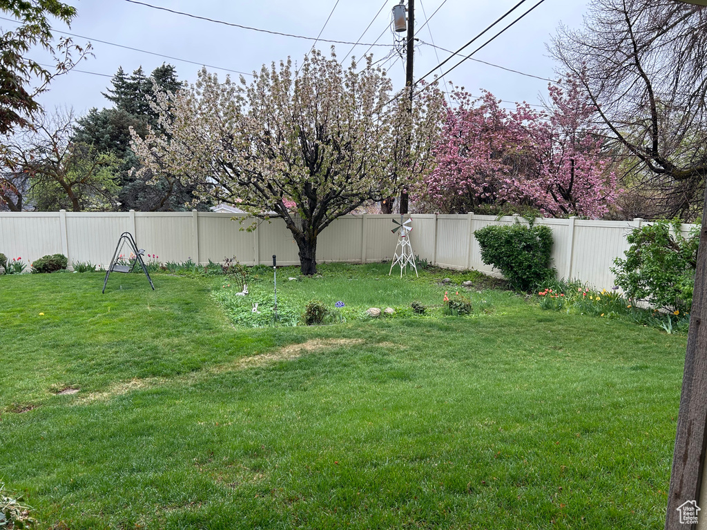View of yard featuring a fenced backyard