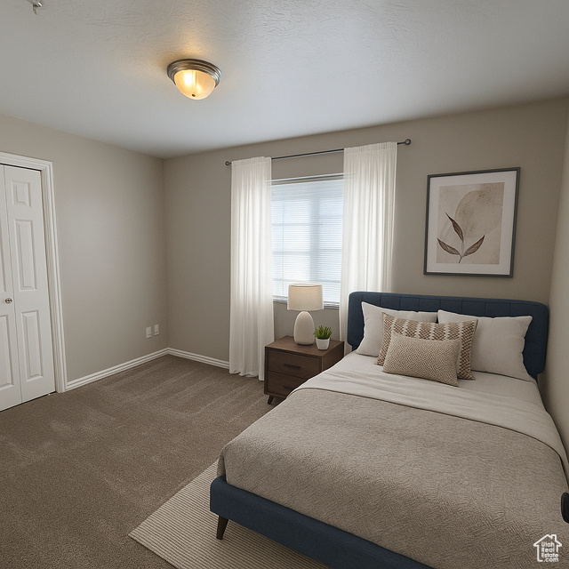 Bedroom with carpet floors and baseboards