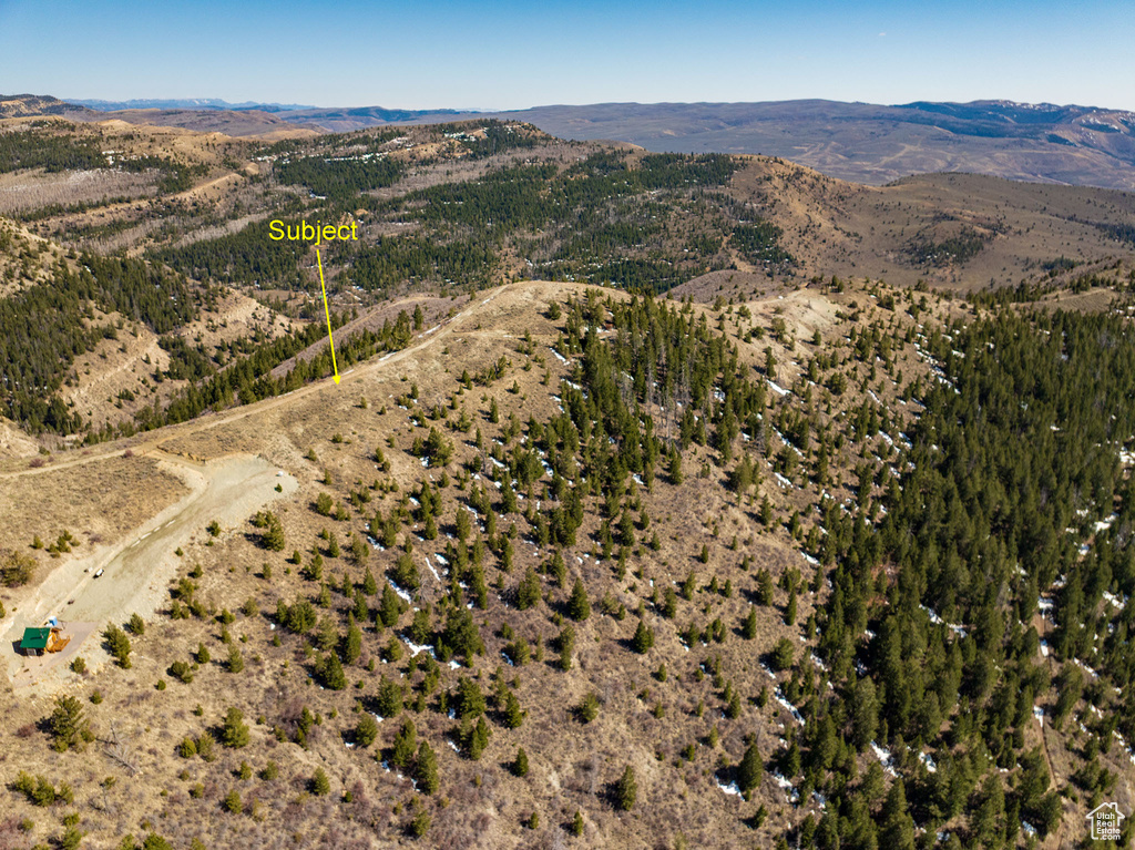 Aerial view featuring a mountain view