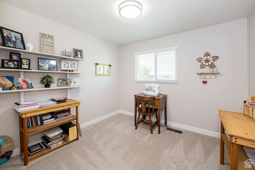 Interior space with baseboards and carpet