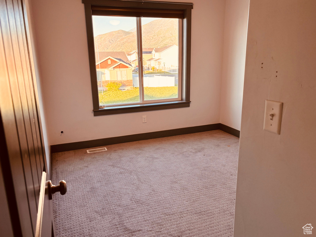Carpeted spare room with plenty of natural light and baseboards