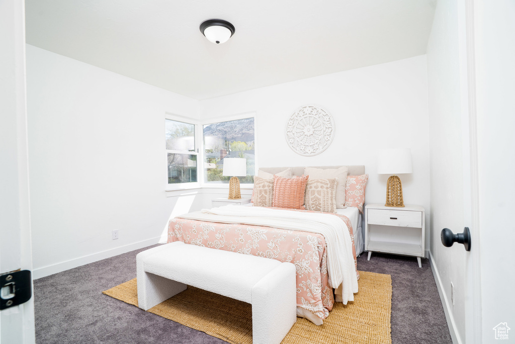 Bedroom with carpet floors and baseboards