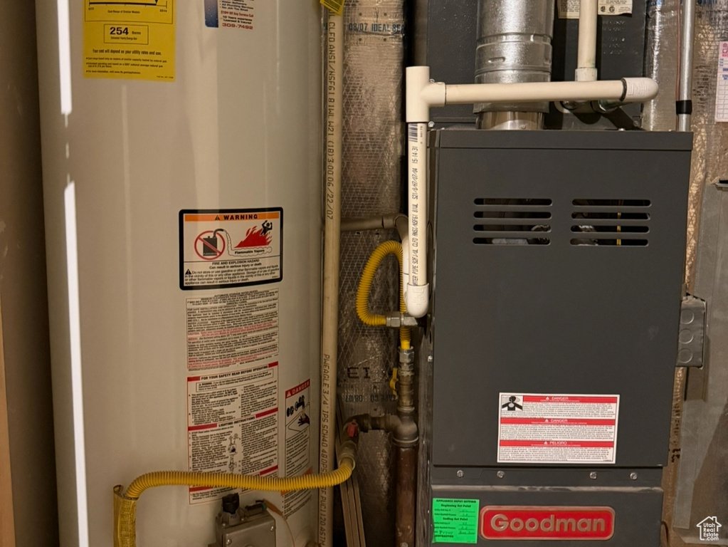 Utilities with gas water heater and heating unit