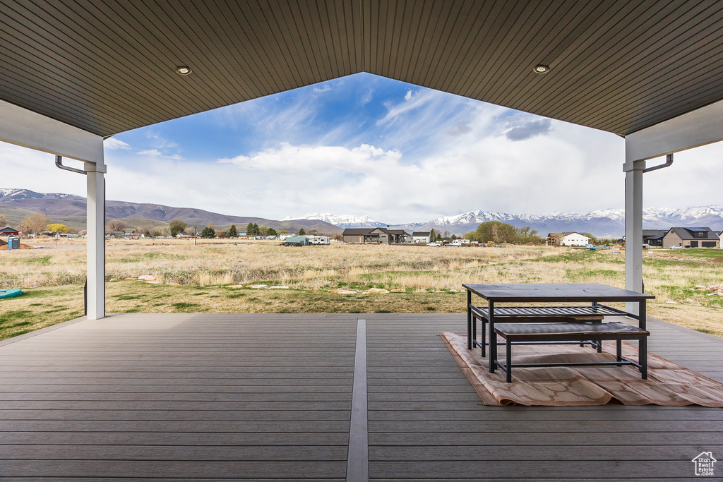 Wooden terrace with a mountain view