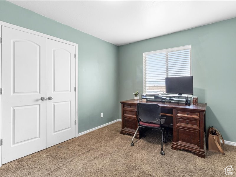 Office featuring baseboards and carpet