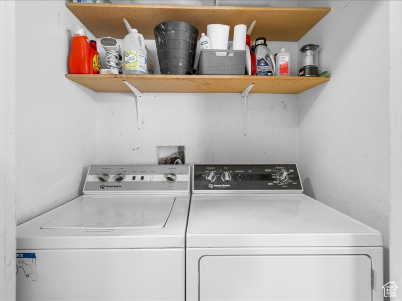 Clothes washing area with washer and dryer and laundry area