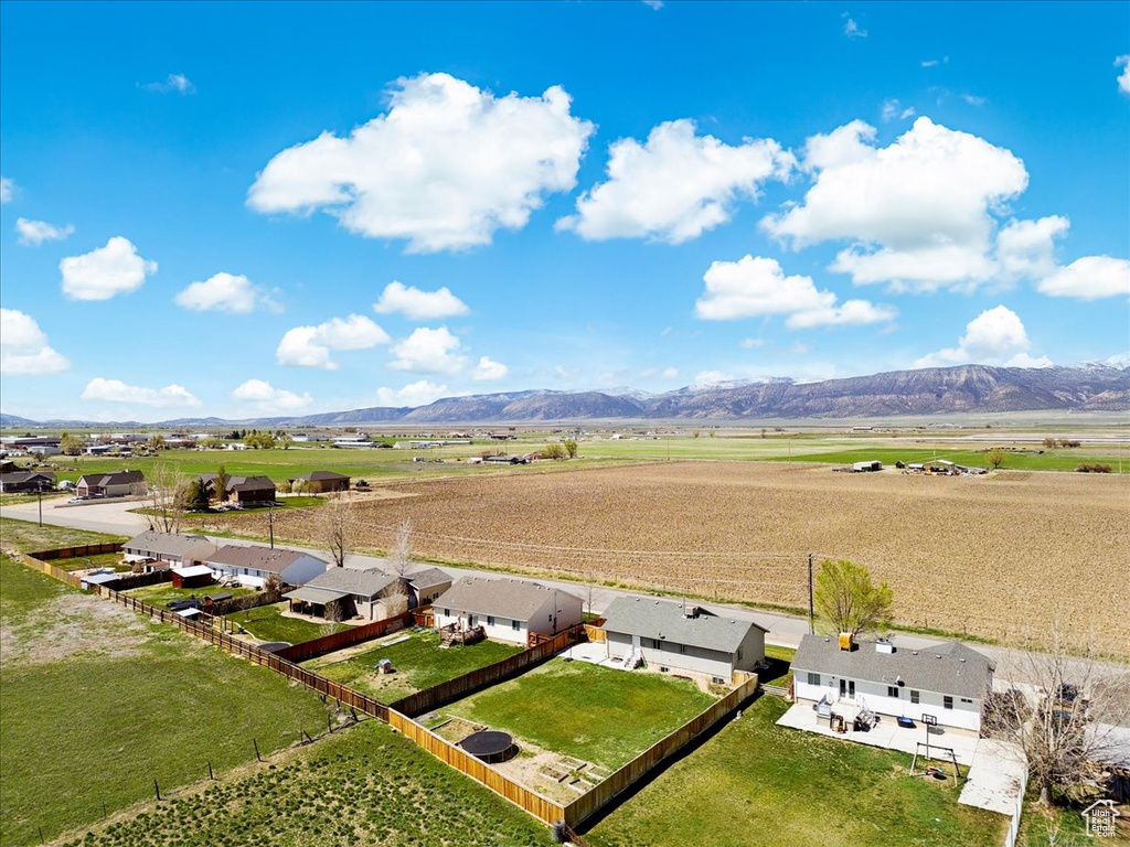 Bird's eye view featuring a mountain view and a rural view