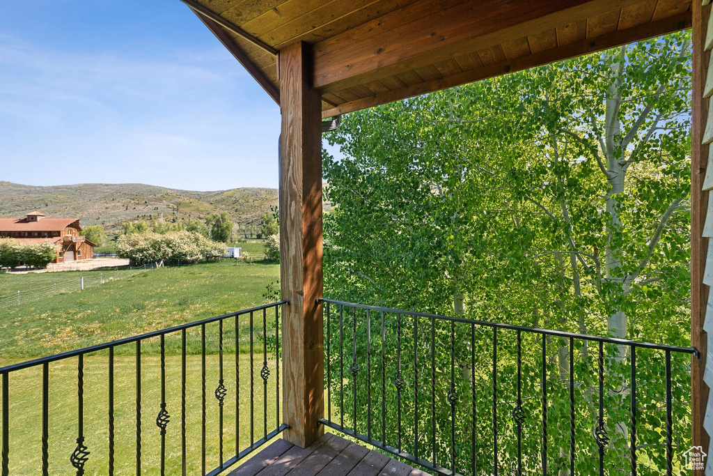 Balcony with a mountain view