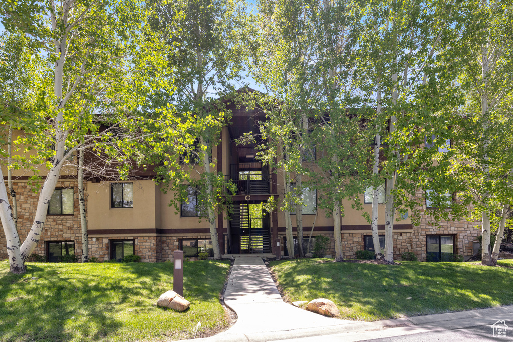 View of building exterior with stairs