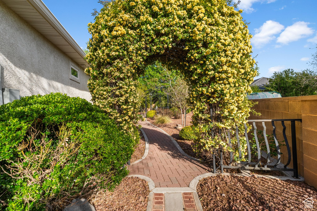 View of yard featuring fence