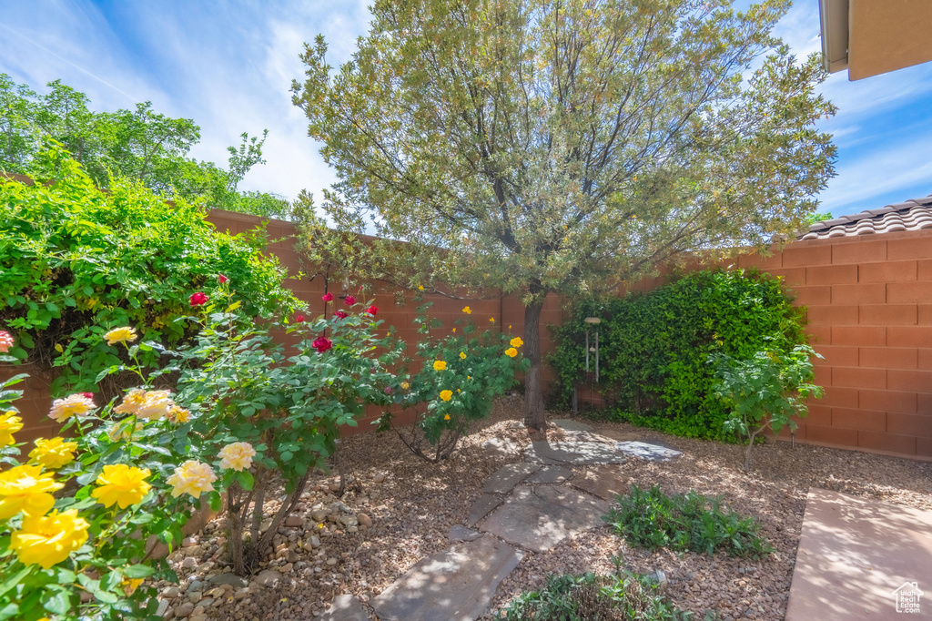 View of yard featuring a fenced backyard