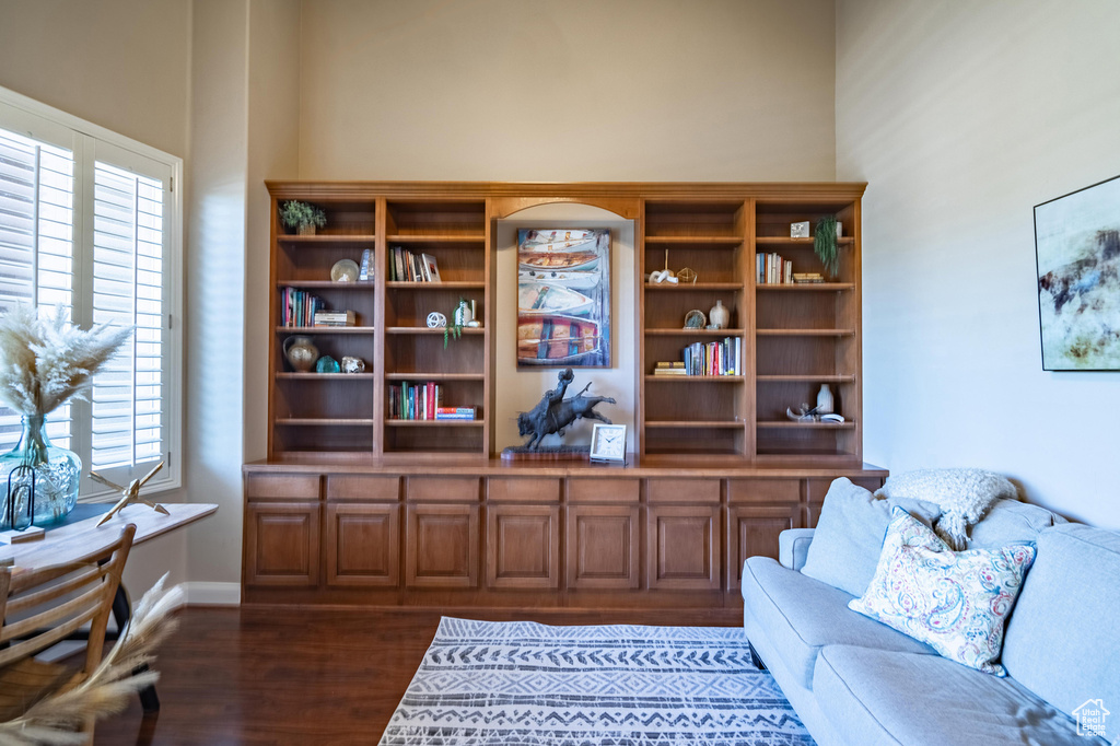 Interior space featuring dark wood-style flooring