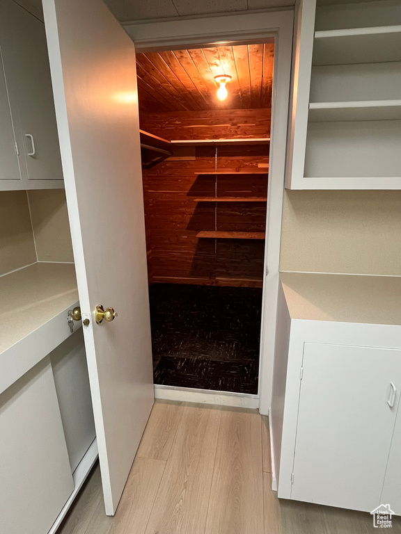 Spacious closet with light wood-type flooring
