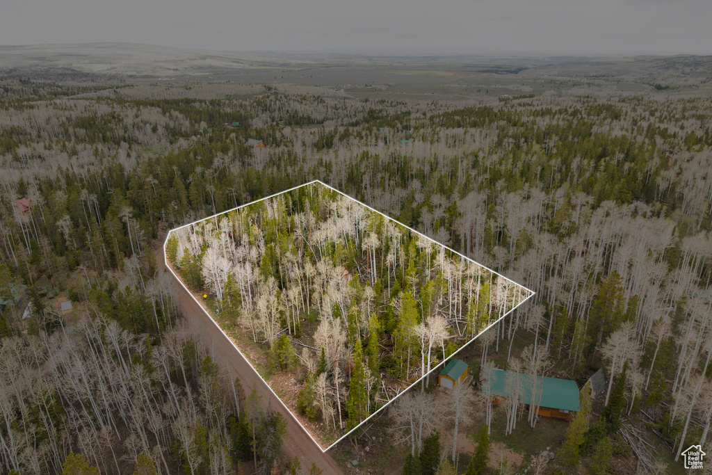 View of property location featuring a forest and property parcel outlined