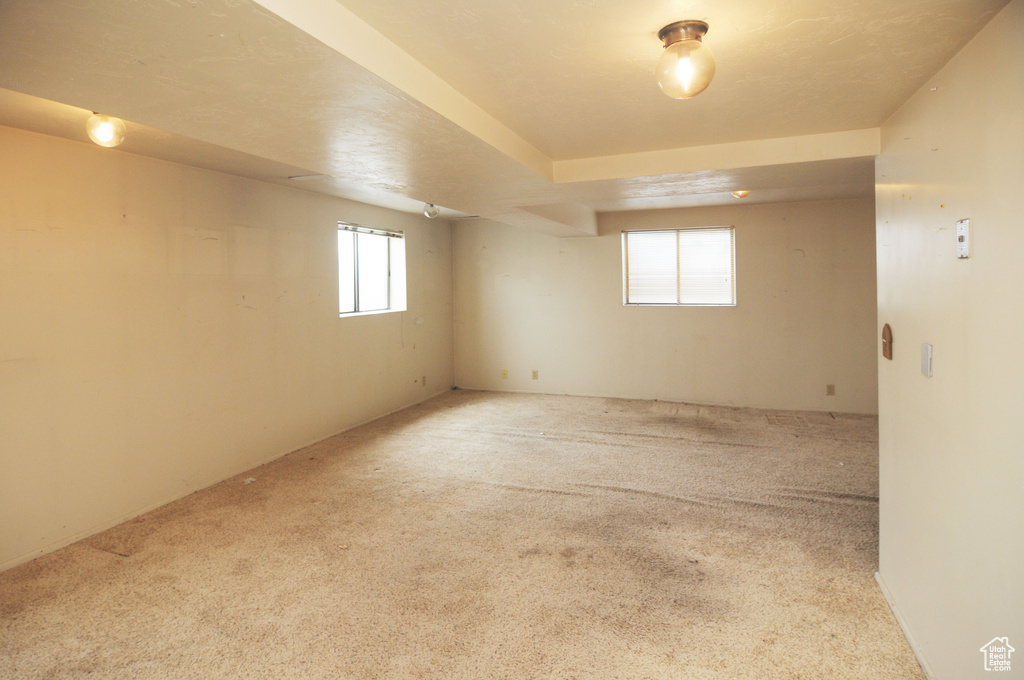 Basement with carpet flooring