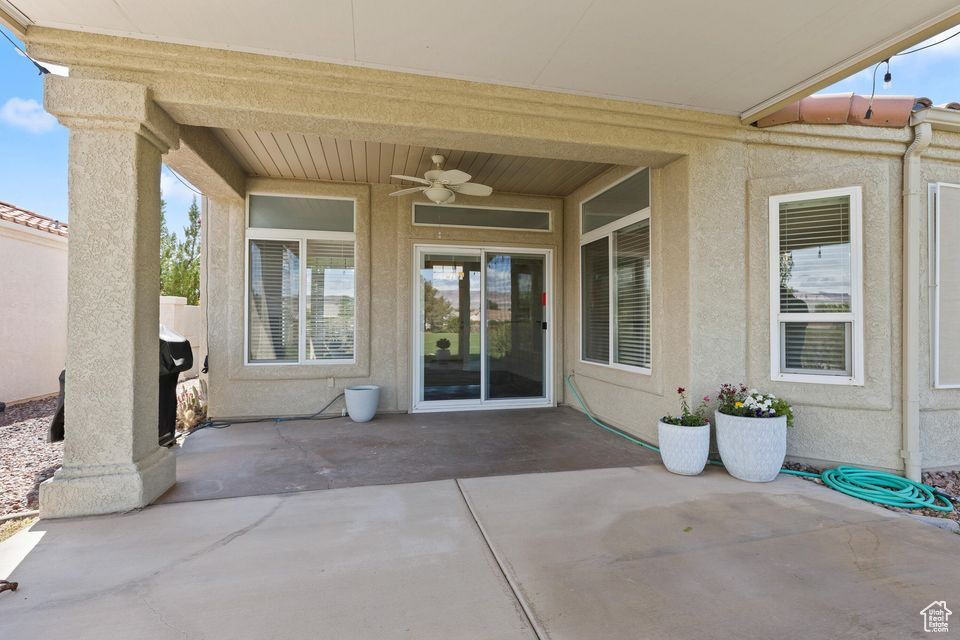 View of patio / terrace featuring ceiling fan