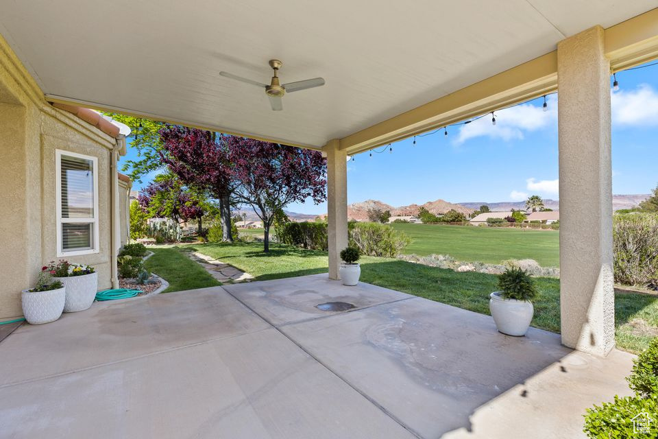 View of patio / terrace featuring a ceiling fan