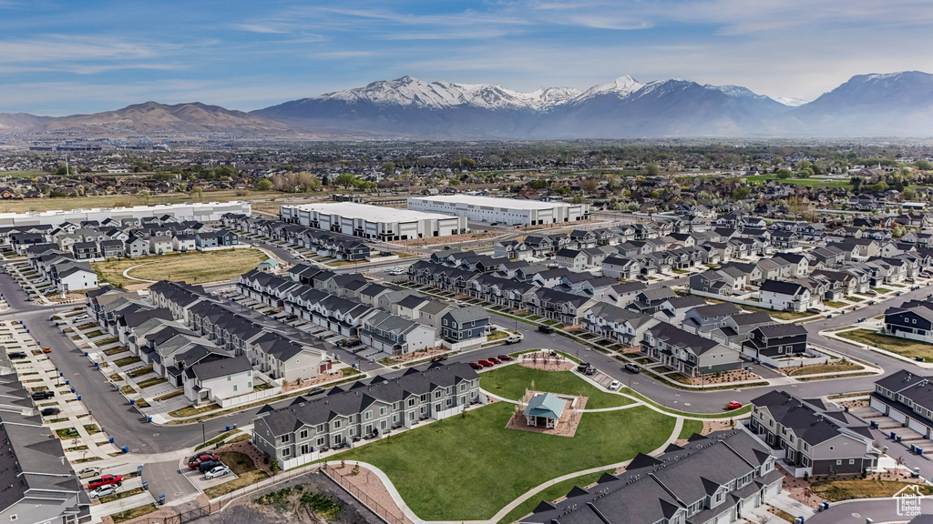 Aerial view featuring a mountain view and a residential view