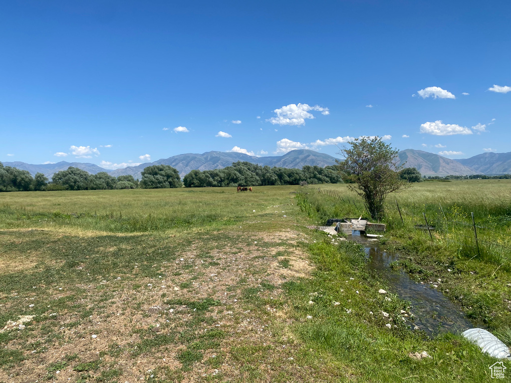 View of mountain background featuring rural landscape