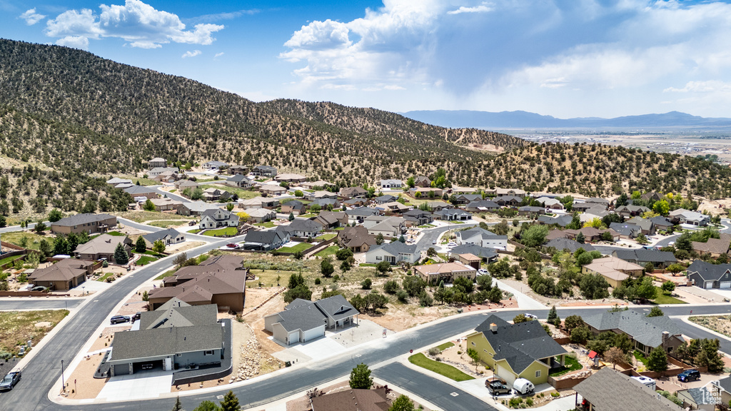 Aerial perspective of suburban area featuring mountains