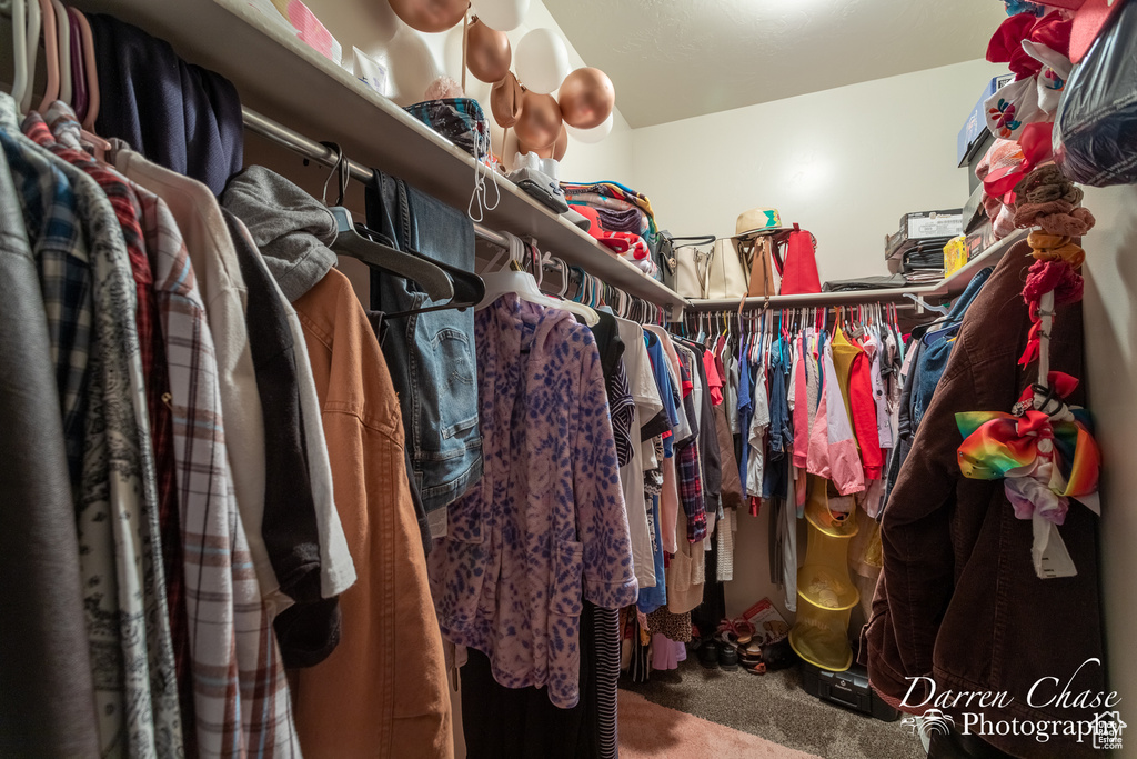 Spacious closet featuring carpet floors