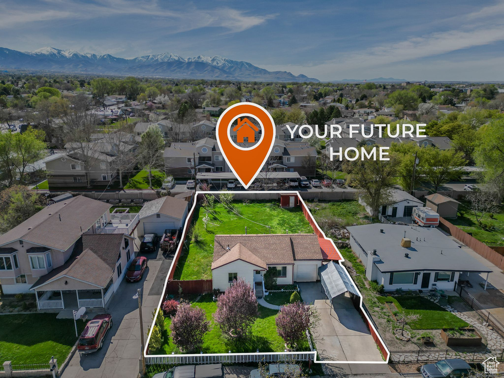 Bird's eye view featuring a mountain view and a residential view