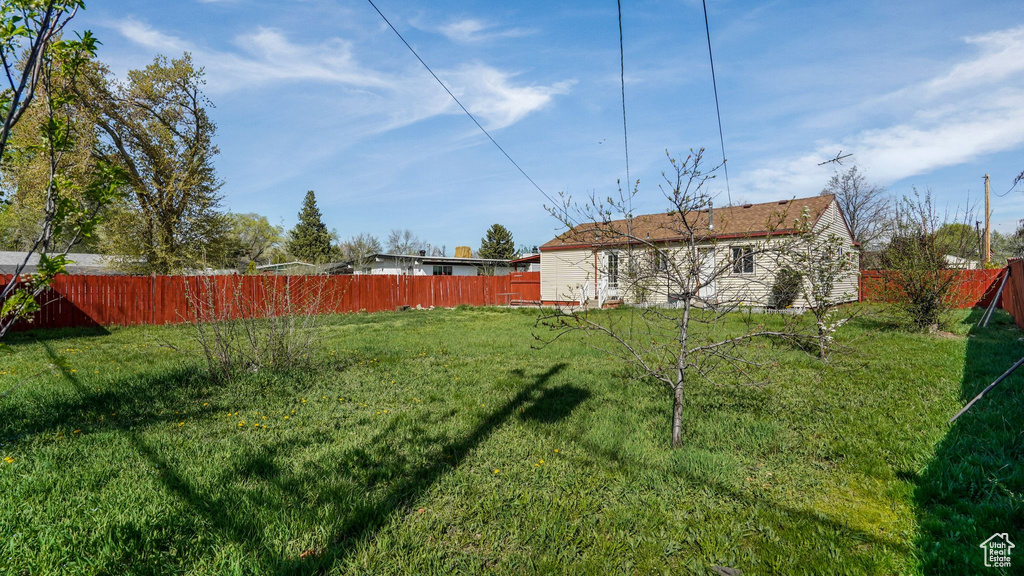 View of yard with a fenced backyard