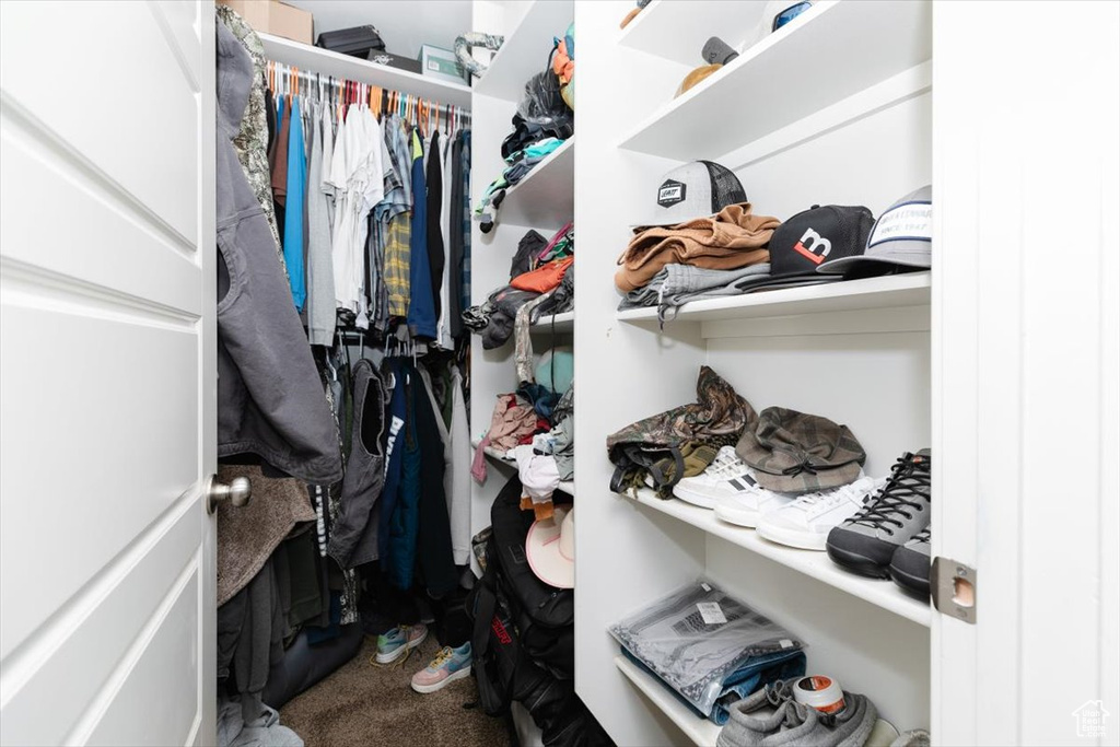 Walk in closet with carpet