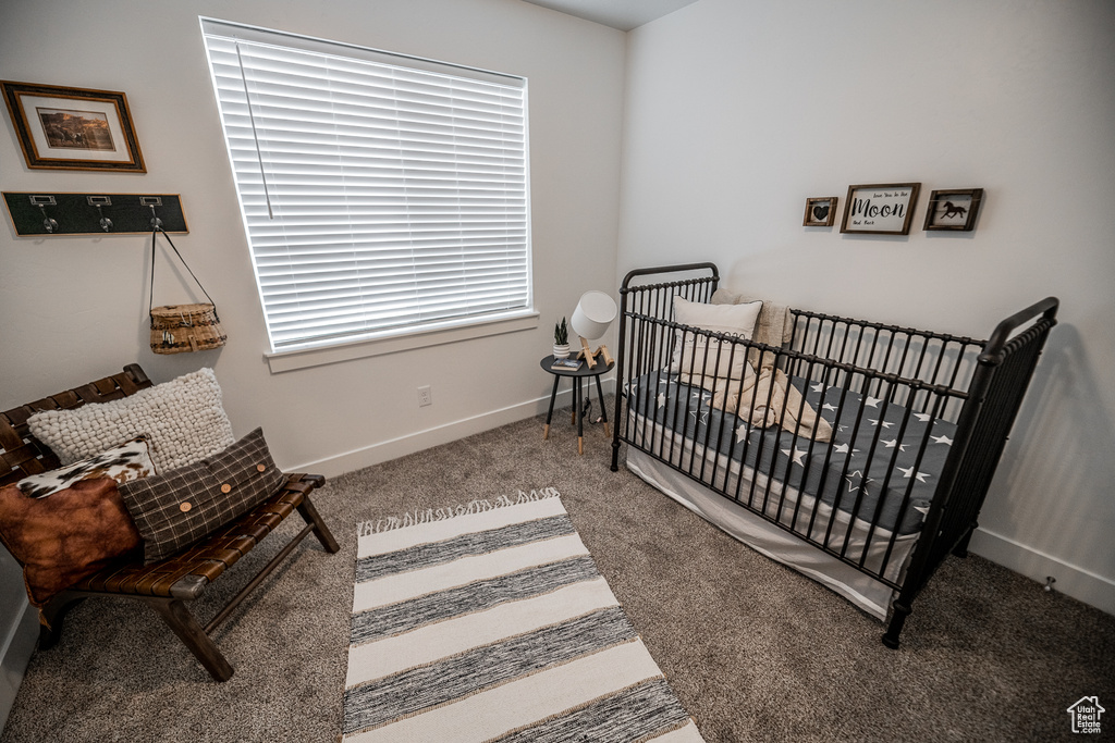 Bedroom with carpet floors and baseboards