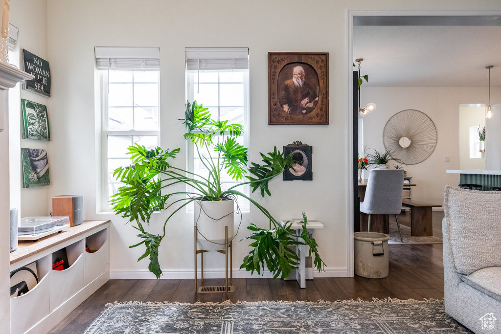 Living area featuring baseboards and hardwood / wood-style flooring