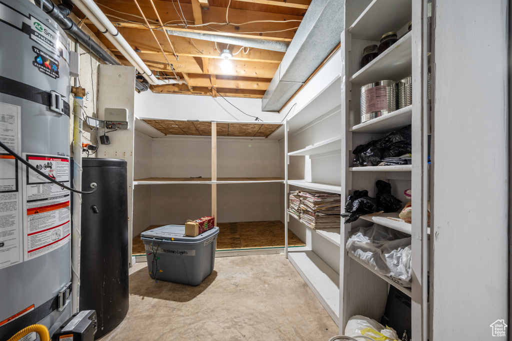 Storage room with water heater