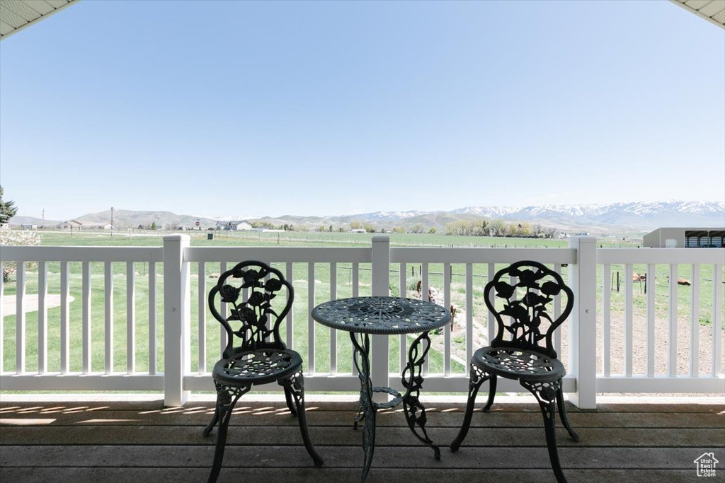 Deck featuring a mountain view