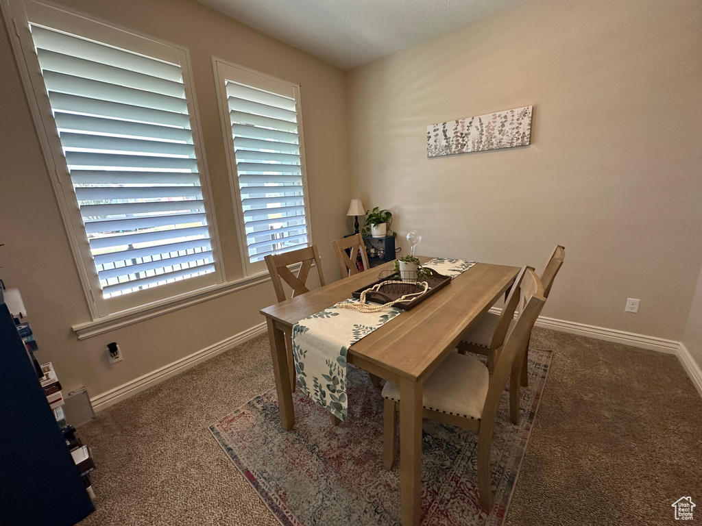 Dining area featuring baseboards and carpet floors