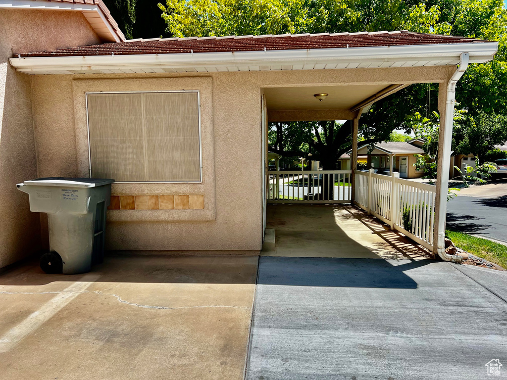 Exterior space with stucco siding