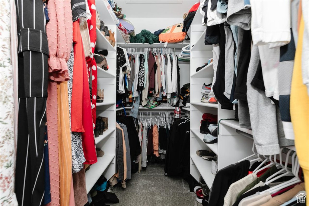 Spacious closet with carpet flooring