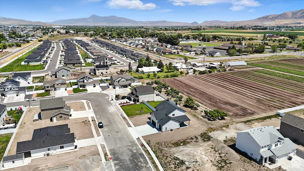 Aerial perspective of suburban area featuring mountains
