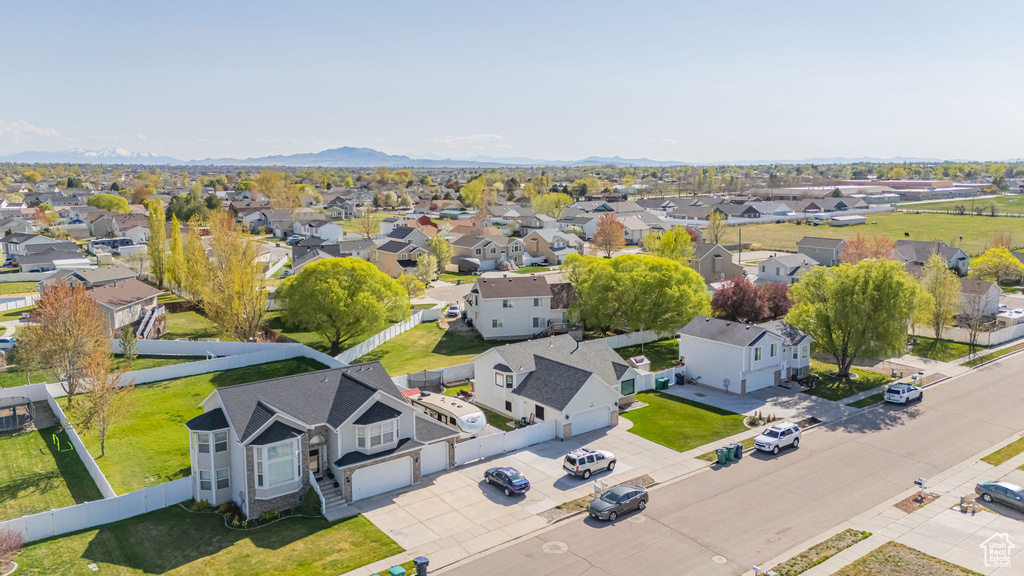Bird\'s eye view with a mountain view and a residential view