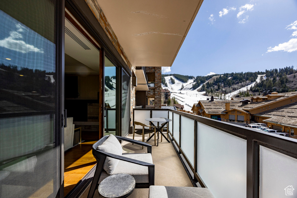 Balcony with a mountain view